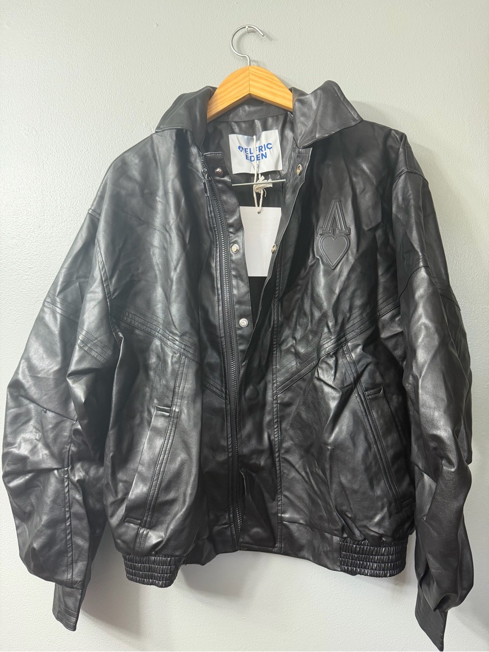 Aelfric Eden rucheched Black faux Leather Bomber Jacket small NWT